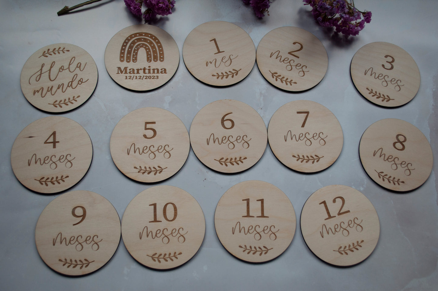 Pack cumplemeses bebé artesanal en madera